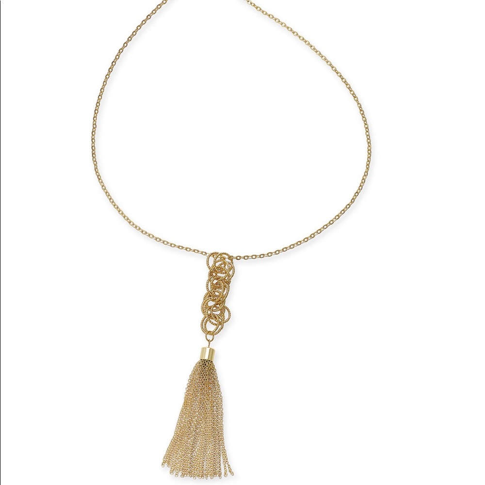 INC gold tone long tassel pendant drop necklace 28